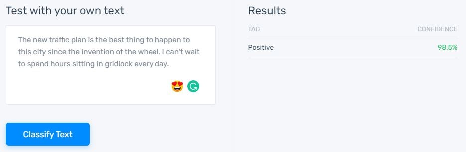 MonkeyLearn AI Sentiment Analysis Example